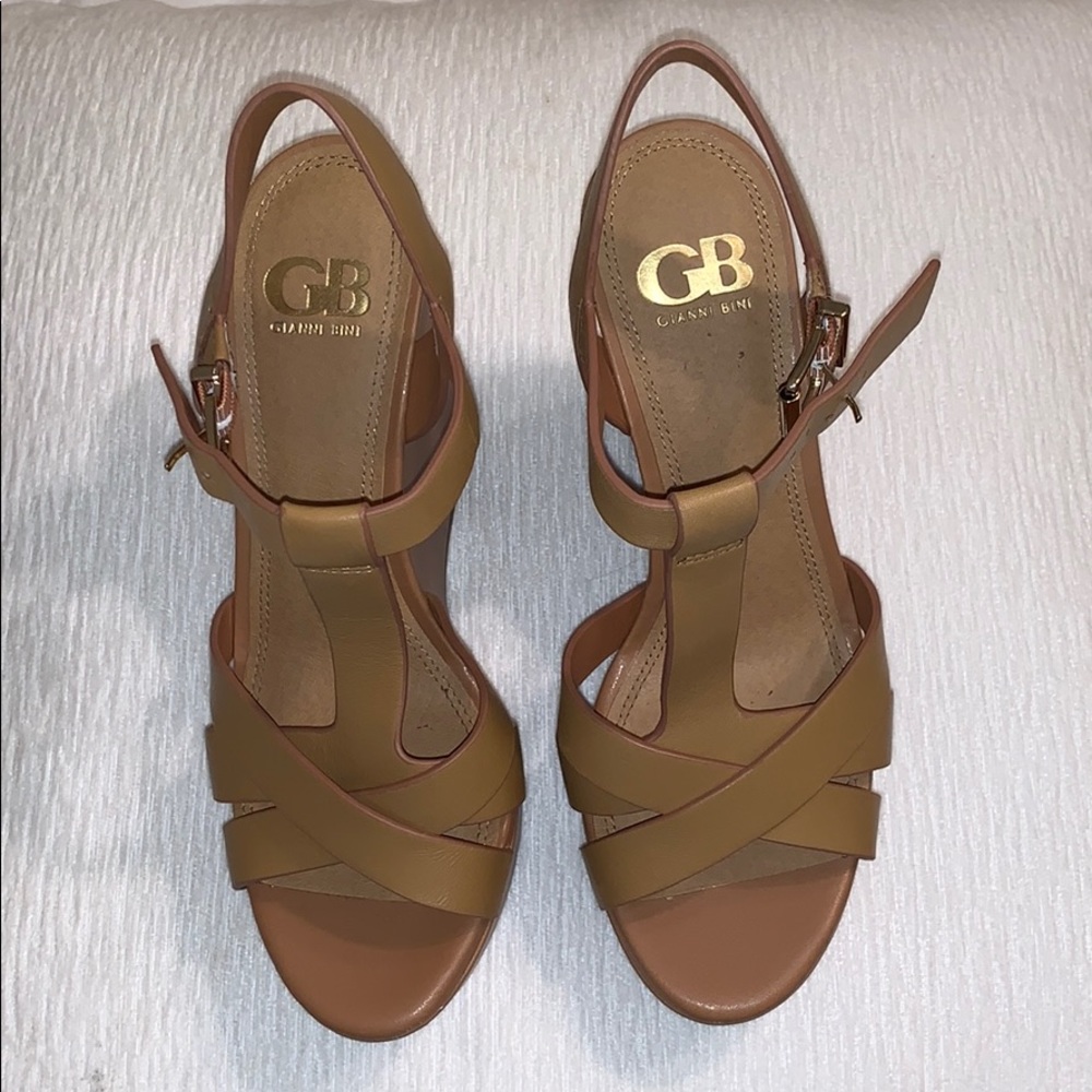 GB Leather T-Strap Wedges